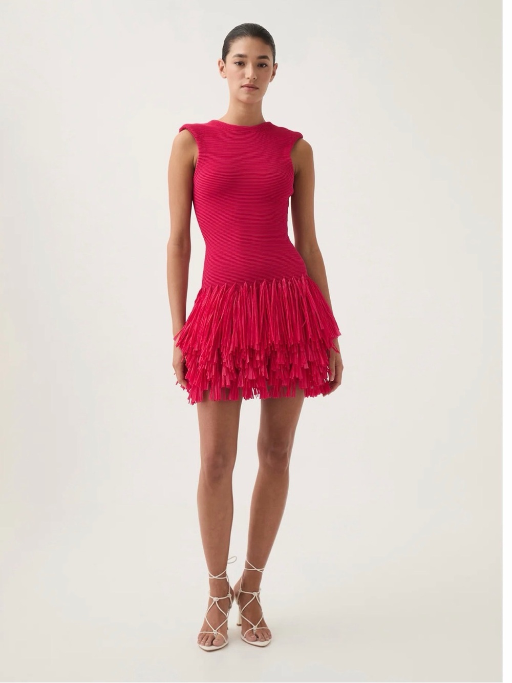 Aje Hot Pink Sleeveless Fringe Hem Mini Dress